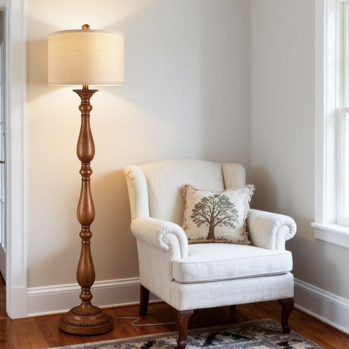 Vintage Resin Floor Lamp with Linen Shade