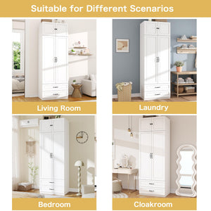 Tall Wardrobe Armoire with 2 Doors & 2 Drawers