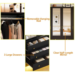LED Armoire Wardrobe Closet with Mirror & Drawers