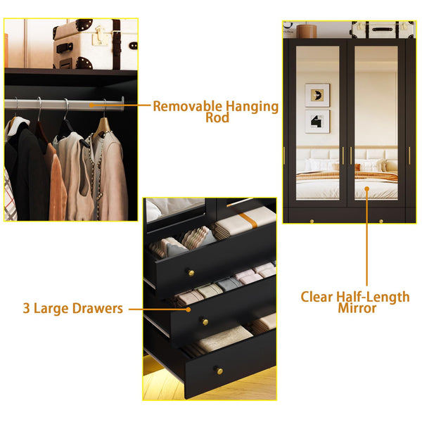 LED Armoire Wardrobe Closet with Mirror & Drawers