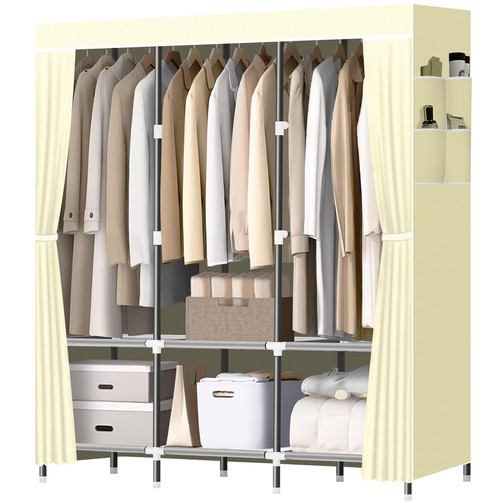 Portable Wardrobe Closet with 3 Hanging Rods & 6 Shelves