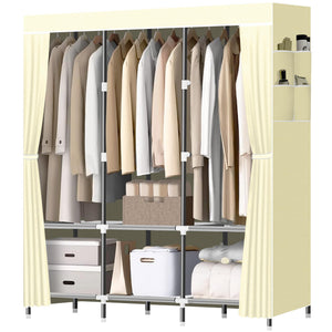 Portable Wardrobe Closet with 3 Hanging Rods & 6 Shelves
