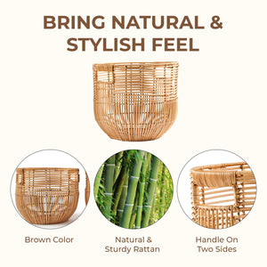 Round Rattan Storage Baskets Set of 2 with Handles