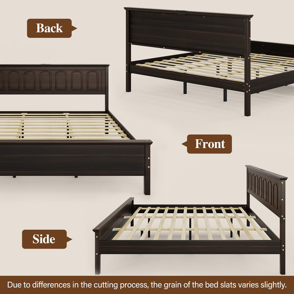 Queen Bed Frame with Headboard, LED Lights & Charging Ports