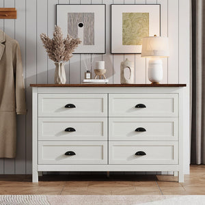 6-Drawer White Dresser with Black Handles