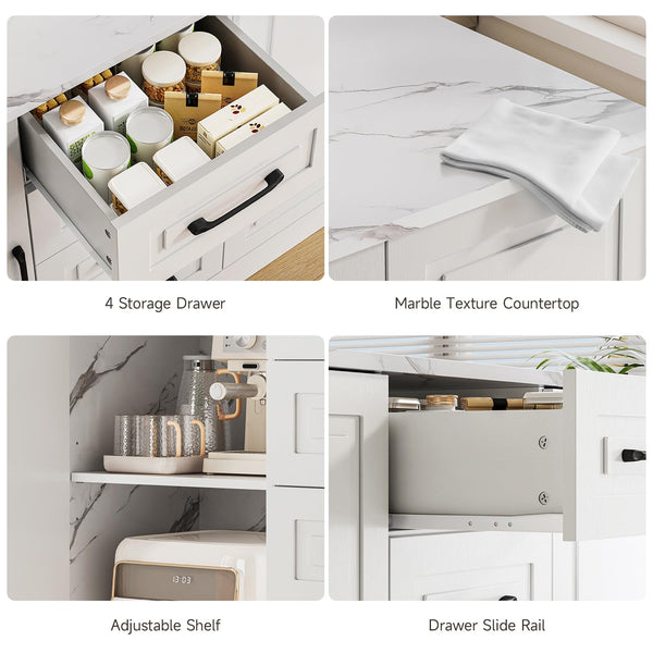 Kitchen Island with Storage Cabinets, Drawers & Power Outlet