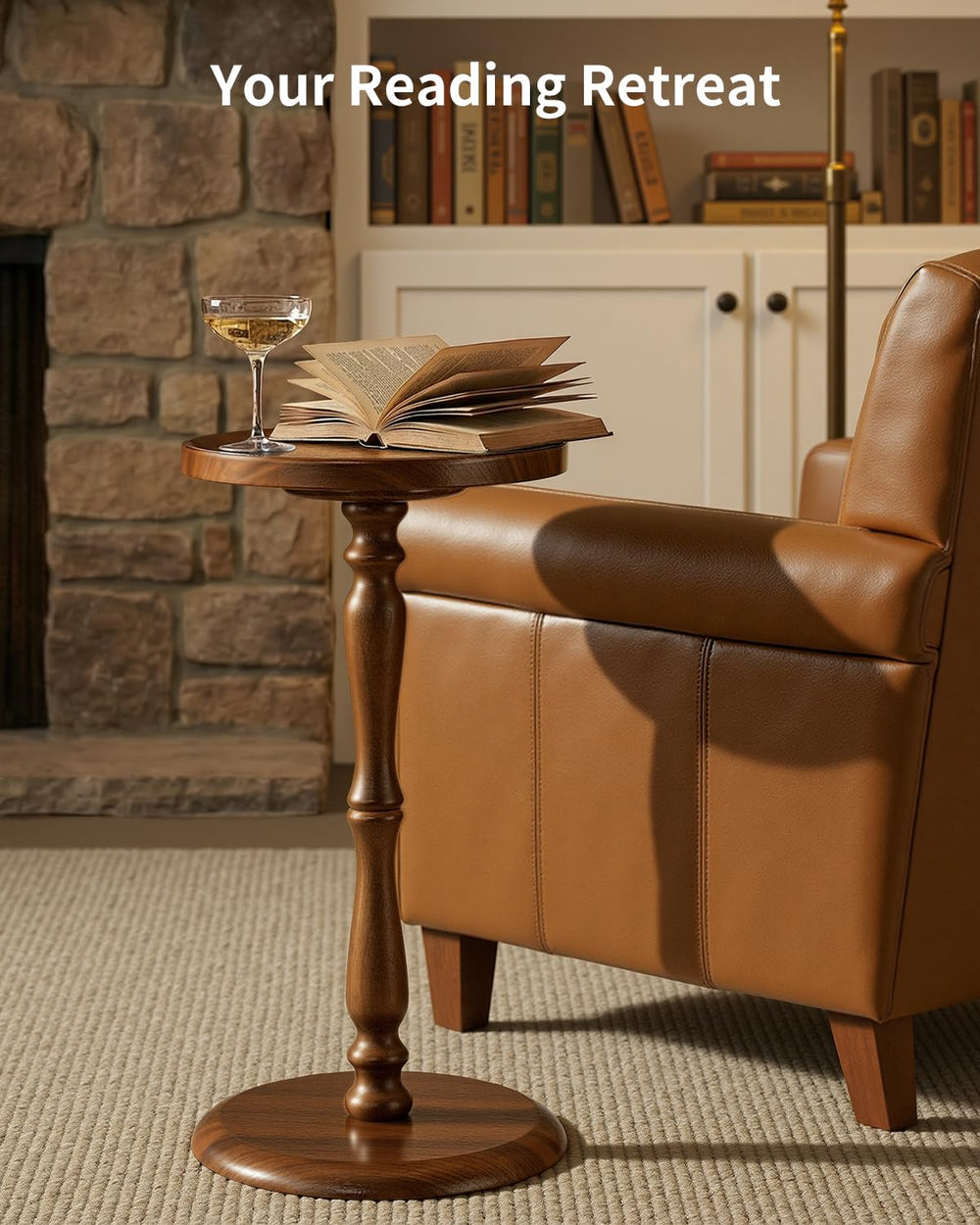 Round Side Table with Tray Top & Pedestal Base