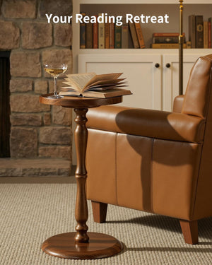 Round Side Table with Tray Top & Pedestal Base