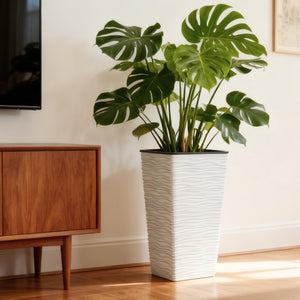 22-Inch Tall Square Tapered Plastic Planter with Inner Pot, 2-Pack