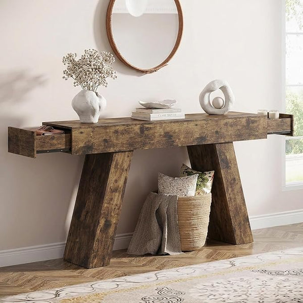 63-Inch Console Table with Storage Drawers