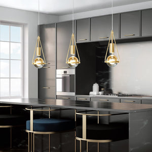 Gold Crystal Globe Pendant Light – 1-Light Dimmable LED Ceiling Fixture