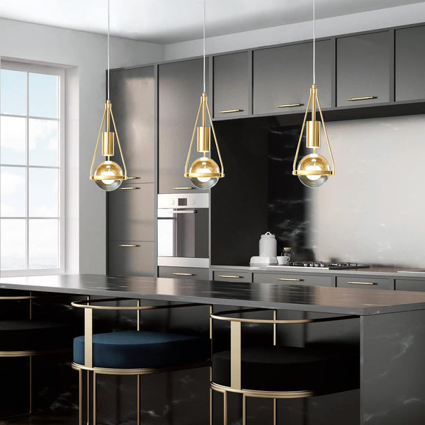 Gold Crystal Globe Pendant Light – 1-Light Dimmable LED Ceiling Fixture