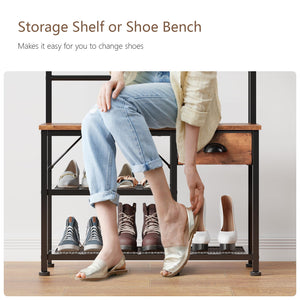 4-in-1 Entryway Hall Tree with Bench, Coat Rack & Shoe Storage