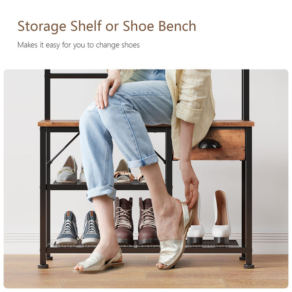 4-in-1 Entryway Hall Tree with Bench, Coat Rack & Shoe Storage