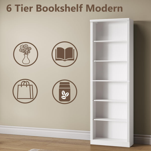 75" Tall 6-Tier Bookcase with 2 Adjustable Shelves