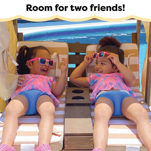 Kids Outdoor Double Chaise Lounge with Canopy & Cup Holders