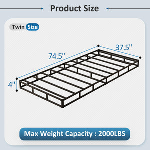 4-Inch Low Profile Box Spring with Fabric Cover & Metal Frame