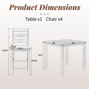 Counter Height Dining Table Set with 4 Chairs – 5-Piece Bar-Style Breakfast Set for Small Spaces