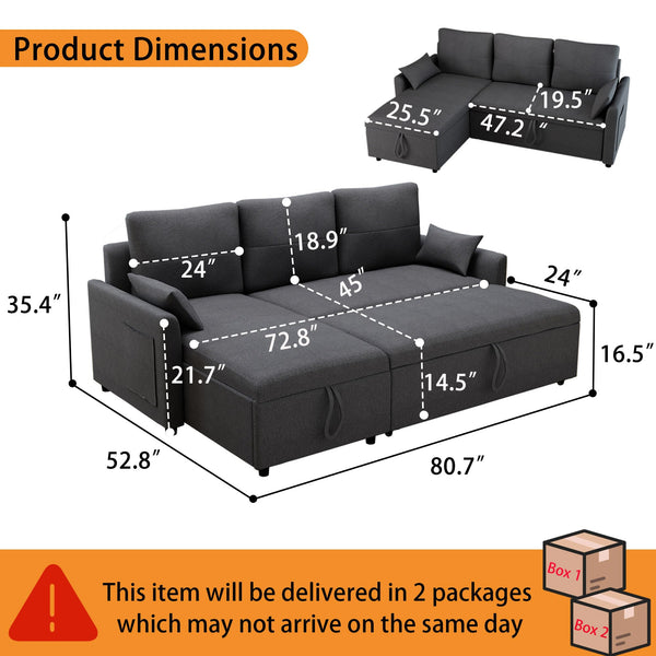 L-Shaped Sleeper Sofa Bed with Storage