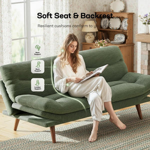 Convertible Futon Sofa Bed with Adjustable Backrest & Armrests