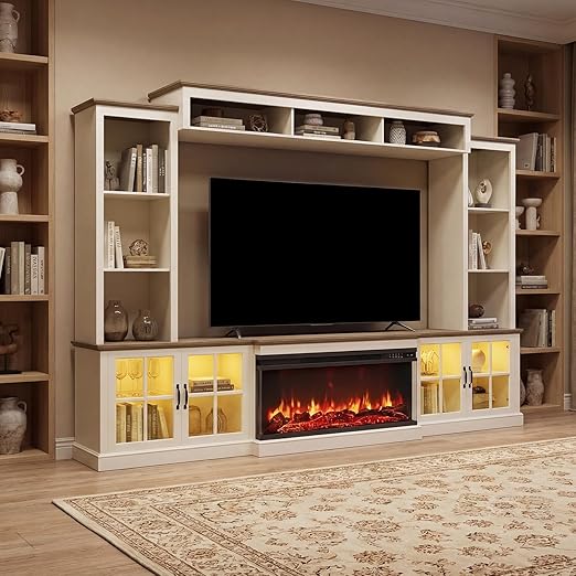 98" Farmhouse TV Stand with Fireplace & Barn Doors