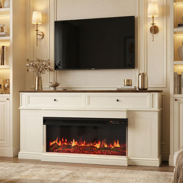 63" Fireplace TV Stand with 3-Sided Electric Fireplace