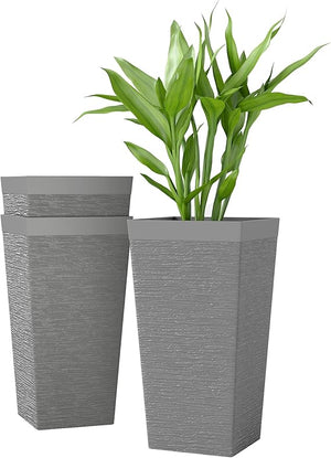 Tall Outdoor Planters Set of 3 with Wheels & Drainage