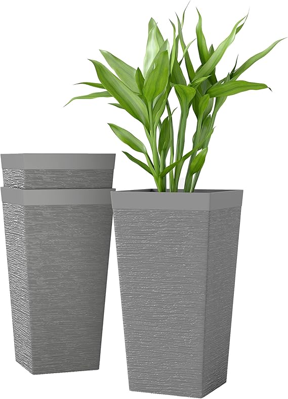 Tall Outdoor Planters Set of 3 with Wheels & Drainage