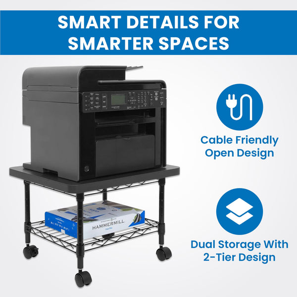 Rolling Under Desk Printer Stand with Wheels, 2-Tier Storage Cart