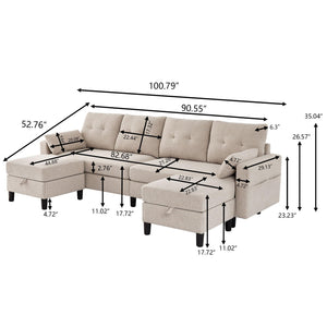 U-Shaped Sectional Sofa with Storage Ottoman