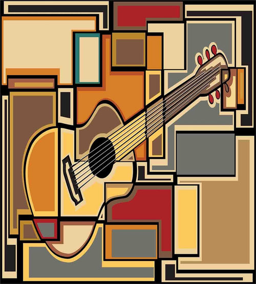 Queen Duvet Cover Set — Guitar Geometric Print, Pale Yellow, 3-Piece