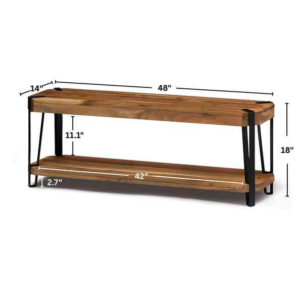 48" Live Edge Acacia Wood Bench with Bottom Shelf