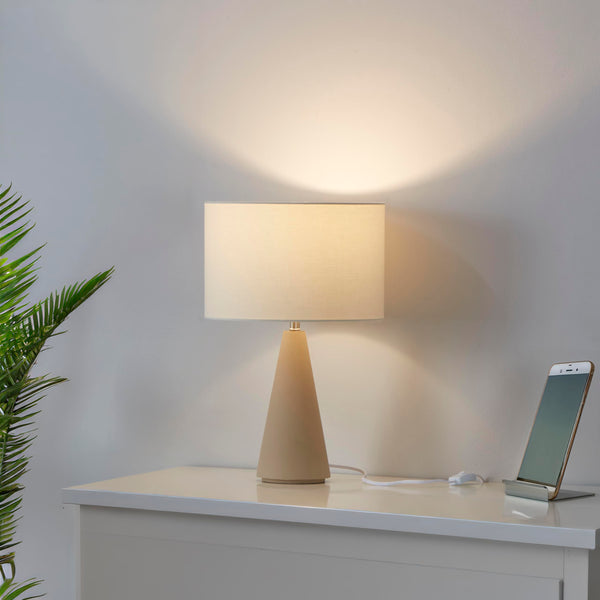 Cement Base LED Table Lamp with Cotton Drum Shade