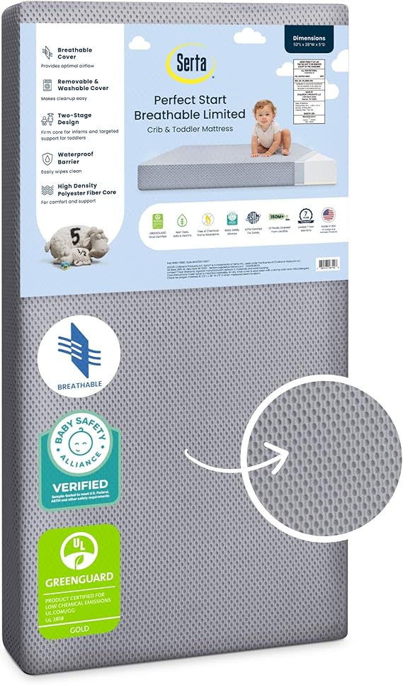 Firm Fiber Core Crib & Toddler Mattress – Dual Sided, Waterproof, GREENGUARD Gold Certified