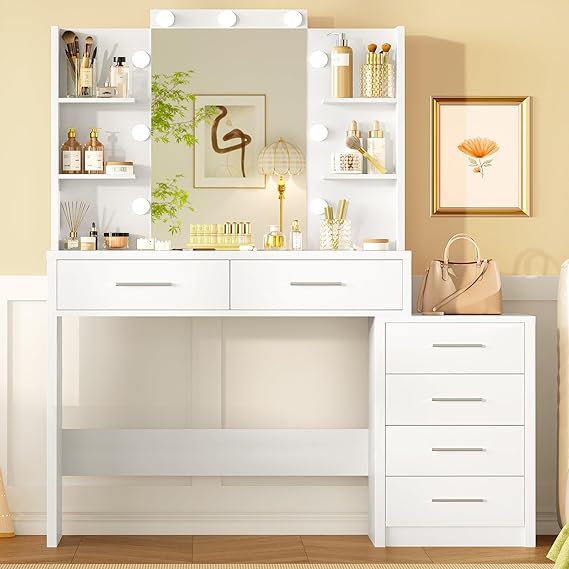 Makeup Vanity Desk with Lighted Mirror & Drawers