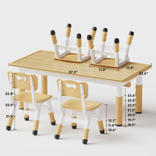 Kids Height-Adjustable Table and 4 Chairs Set with Graffiti Desktop