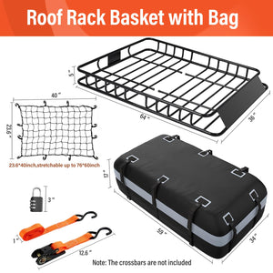 Rooftop Cargo Basket with Waterproof Bag – 250 lb Heavy-Duty Steel Roof Rack