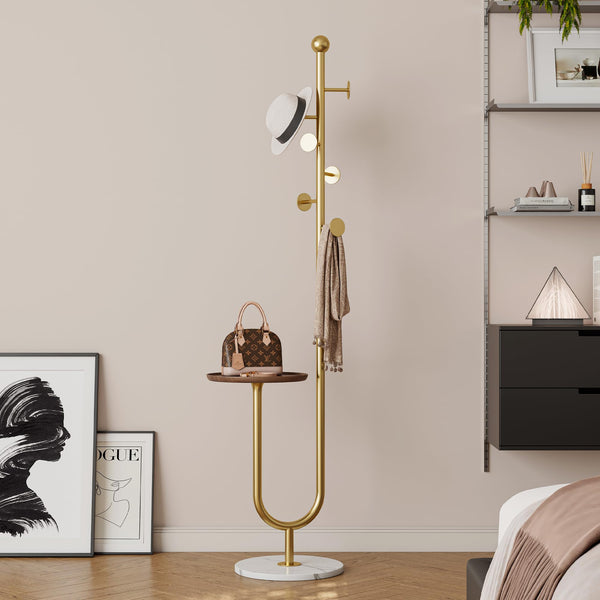 Gold Metal Coat Rack with Marble Base