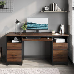 59" Computer Desk with Drawers, File Cabinet & Keyboard Tray