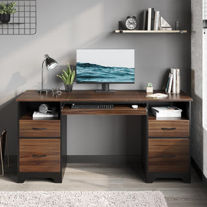 59" Computer Desk with Drawers, File Cabinet & Keyboard Tray