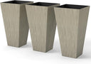 Tall Outdoor Planters Set of 3 with Drainage Holes – 28 Inch Taper Plant Pots