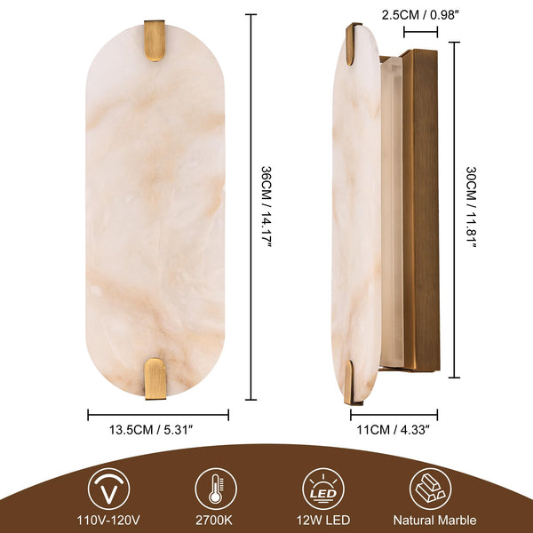 Marble Wall Sconce Dimmable Light Fixture