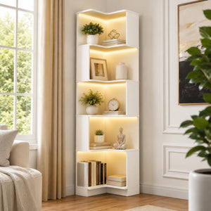 6-Tier Corner Bookshelf with LED Lights