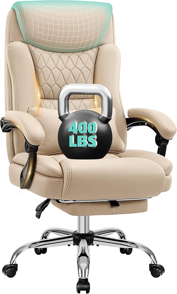 Big and Tall Office Chair 400lbs with Memory Foam Seat and Footrest