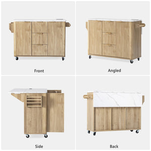 Rolling Kitchen Island with Drop Leaf, Power Outlet & 3 Drawers