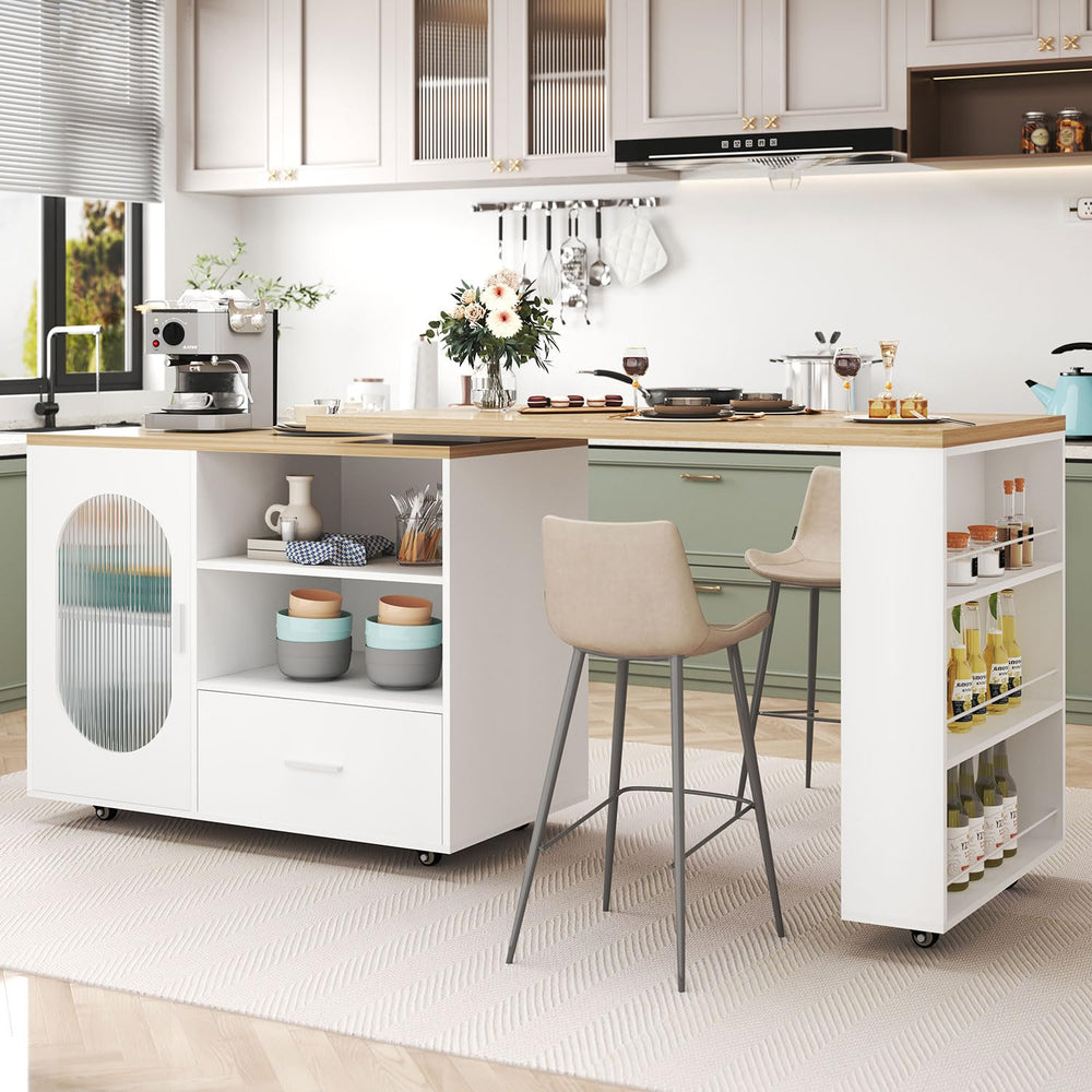 Rolling Kitchen Island with Swivel Table, Storage Cabinet, Drawers & Shelves