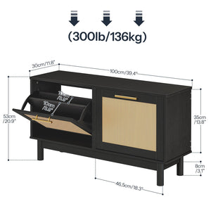 Rattan Shoe Storage Bench with Flip Drawers