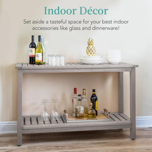 2-Shelf Eucalyptus Wood Console Table Indoor Outdoor