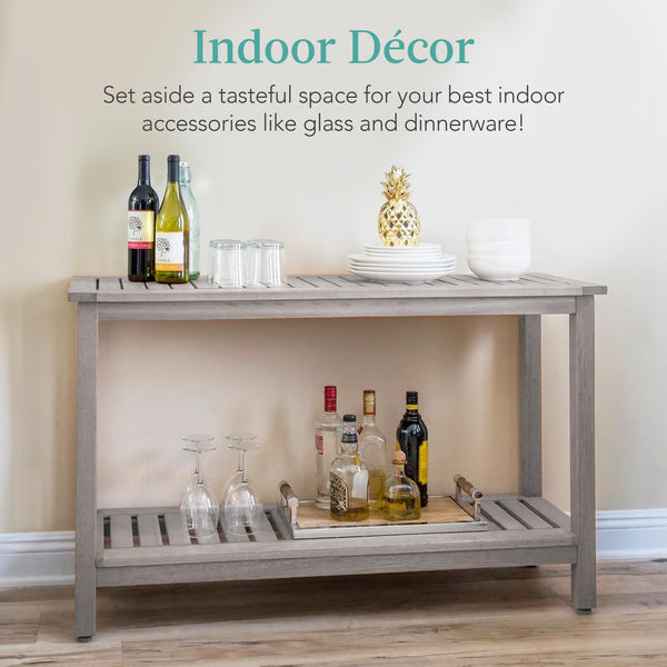 2-Shelf Eucalyptus Wood Console Table Indoor Outdoor