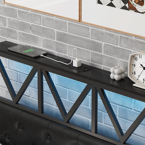 Twin Size Platform Bed Frame with LED Lighting & Charging Station